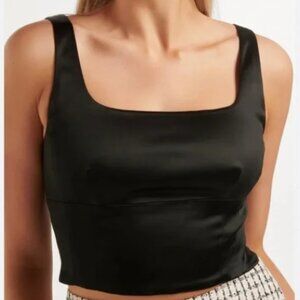 Jason Wu Black Satin Bustier Side Zip Crop Top square neck Size XS NWT $195